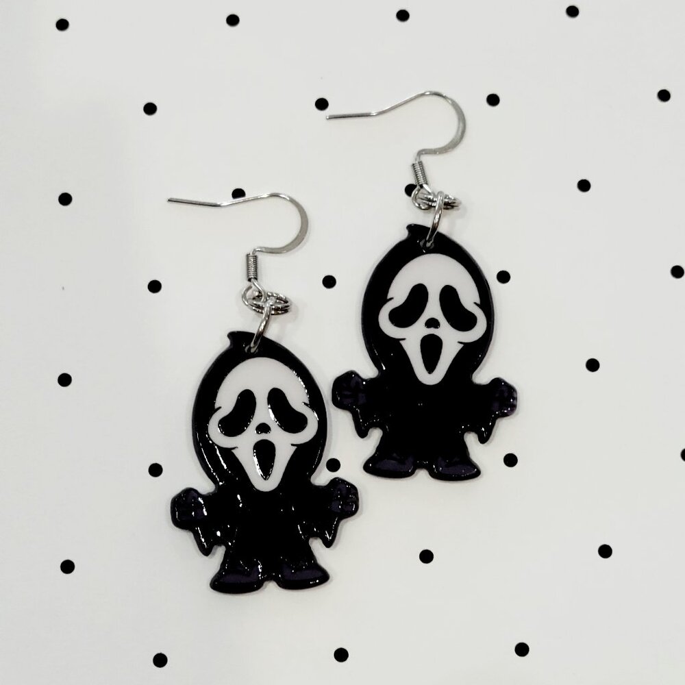 Ghostface Kid Scary Movie Earrings Stainless Steel Hooks Halloween Horror NEW